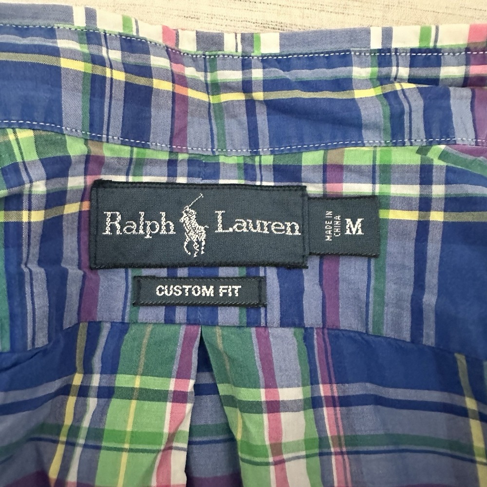 Ralph Lauren Mens Custom Fit Shirt Size M Plaid Blue Green Button Down Preppy - Picture 4 of 8
